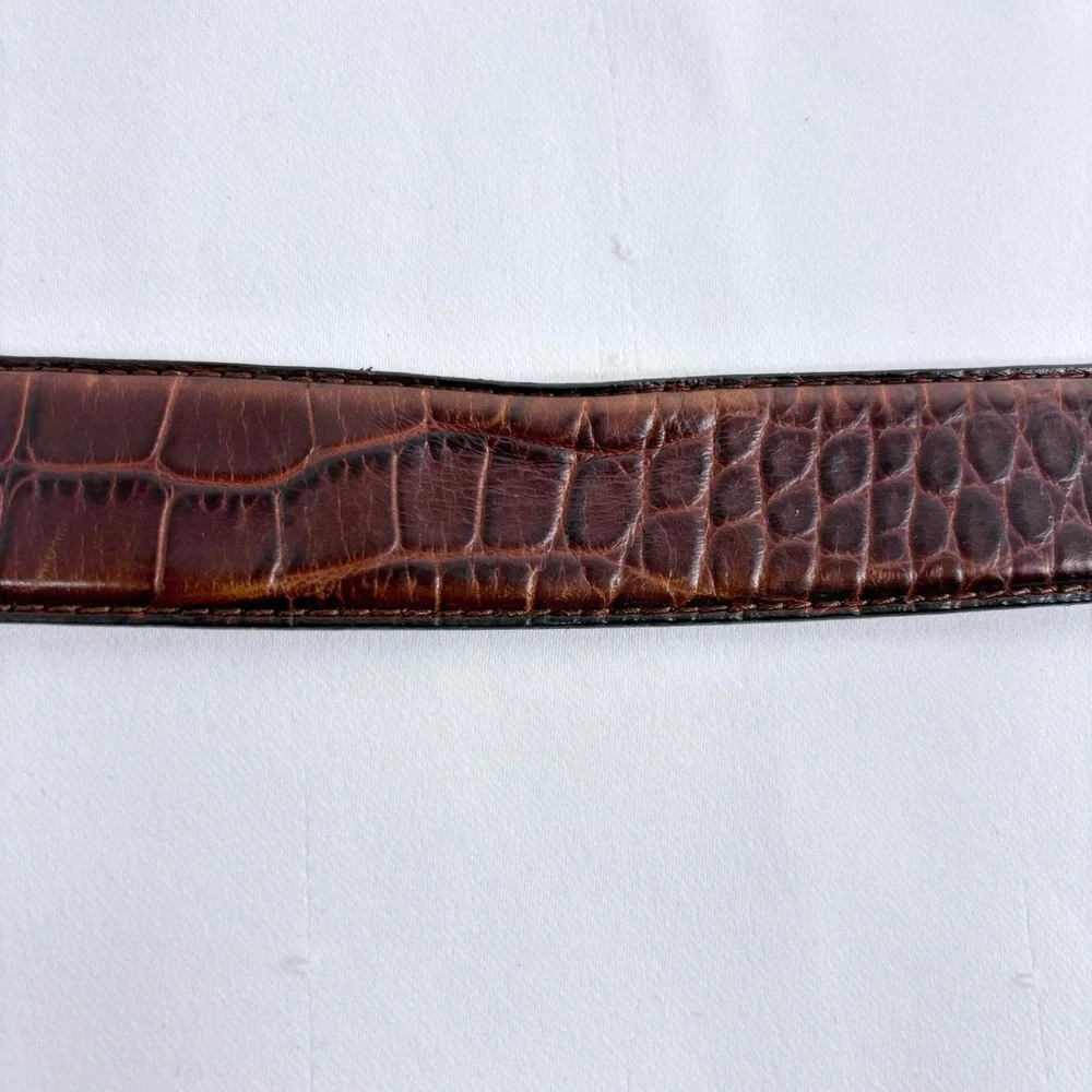 Polo Ralph Lauren Belt Brown Crocodile Embossed Italian Leather 36